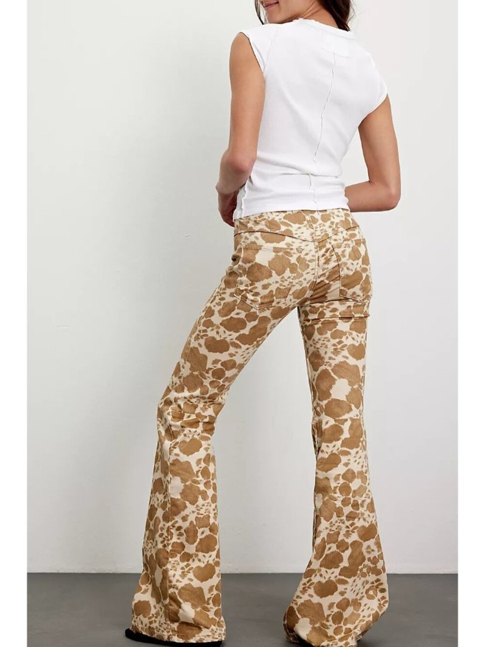 We the Free People Penny Pull-On Printed Flare Jeans Dunes Combo Animal Floral